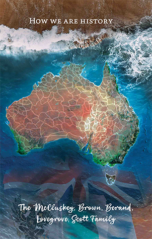 Cover of How we are history, with an aerial map of so-called Australia showing Aboriginal Country outlines over ocean waves
