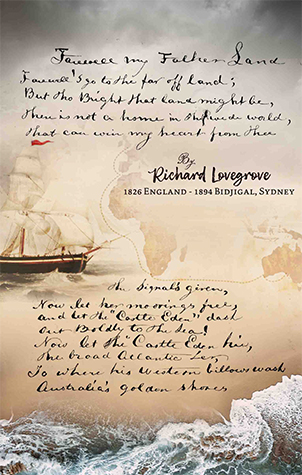 Booklet page on Richard Lovegrove, with his handwritten poem, a sailing ship and a map