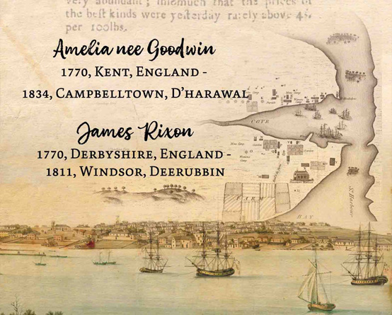 How we are history: Rixon Family cover, an old harbour map with sailing ships, naming Amelia Goodwin and James Rixon